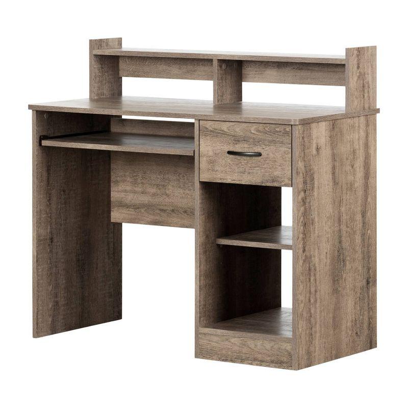 Weathered Oak Computer Desk with Hutch and Drawer