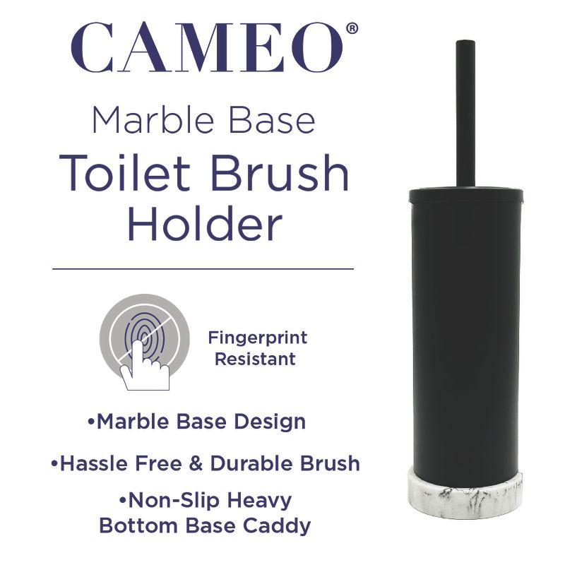 Cameo Toilet Bowl Cleaning Brush and Holder with Lid, Marble Base, Fingerprint-Proof, Rust Resistant, Heavy-Weight Base - 2 Pack