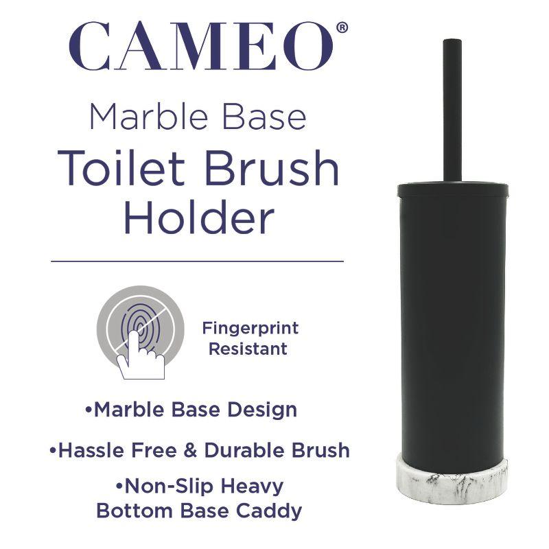 Cameo Toilet Bowl Cleaning Brush and Holder with Lid, Marble Base, Fingerprint-Proof, Rust Resistant, Heavy-Weight Base