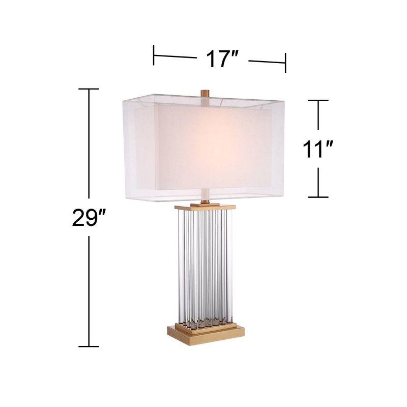 Vienna Full Spectrum Darcia Modern Luxury Table Lamp 29" Tall Clear Crystal Glass Column Double Rectangular Shade for Bedroom Living Room House Home