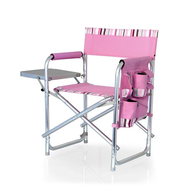 Pink Striped Aluminum Folding Camping Chair with Side Table