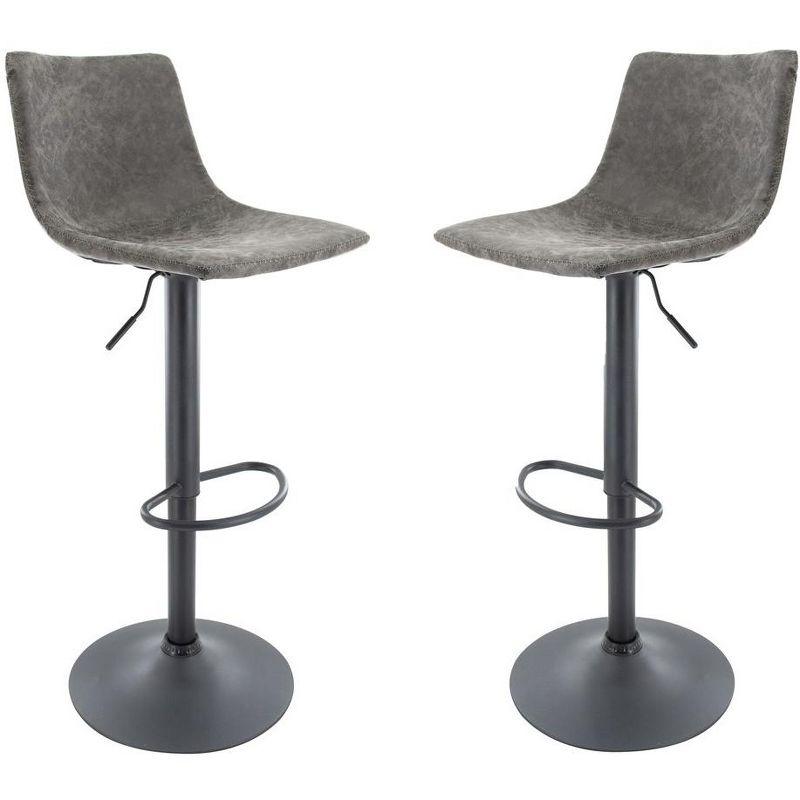 Gray Adjustable Swivel Bar Stools with Metal Footrest, Set of 2