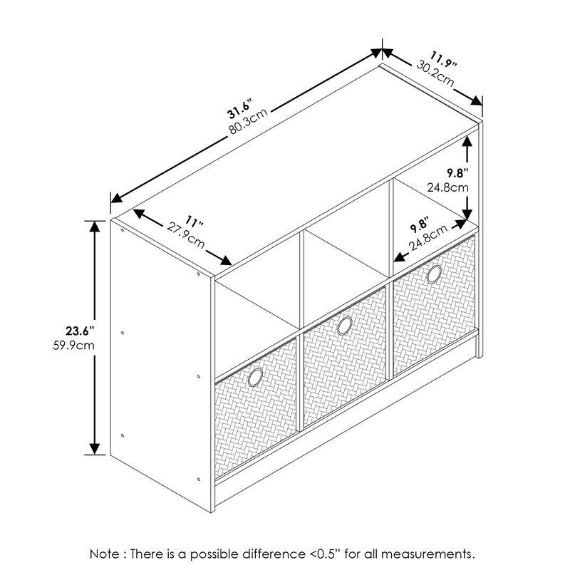 Furinno 3-Cube Bookcase Organizer Storage Book Shelf with 3 Pull-out Bin Drawer