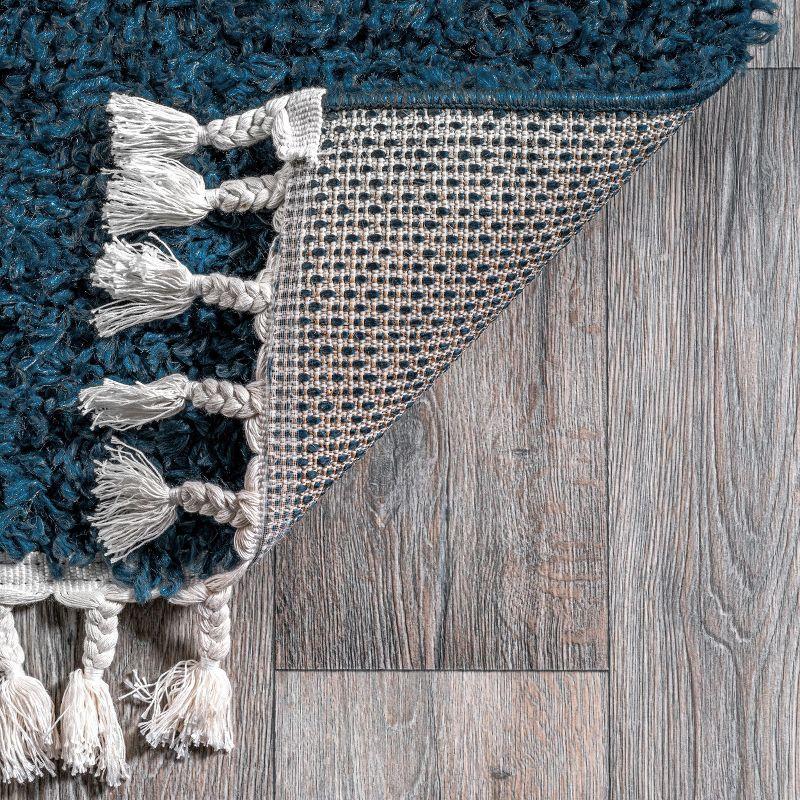 Blue Braided Reversible Shag Area Rug with Tassels