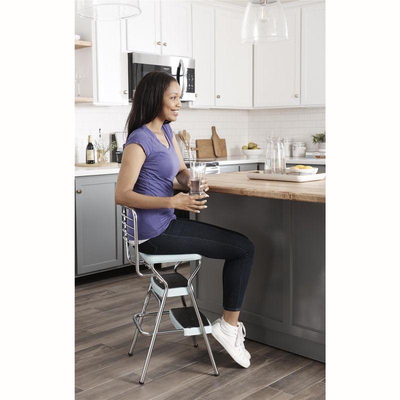 Stylaire Steel Retro Chair + Step Stool with Flip-Up Vinyl Seat