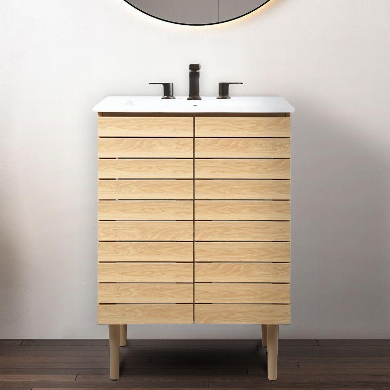 Aubert 24" Slat Modern Farmhouse 2-Shelf Bath Vanity Cabinet Only (Sink Basin not Included)