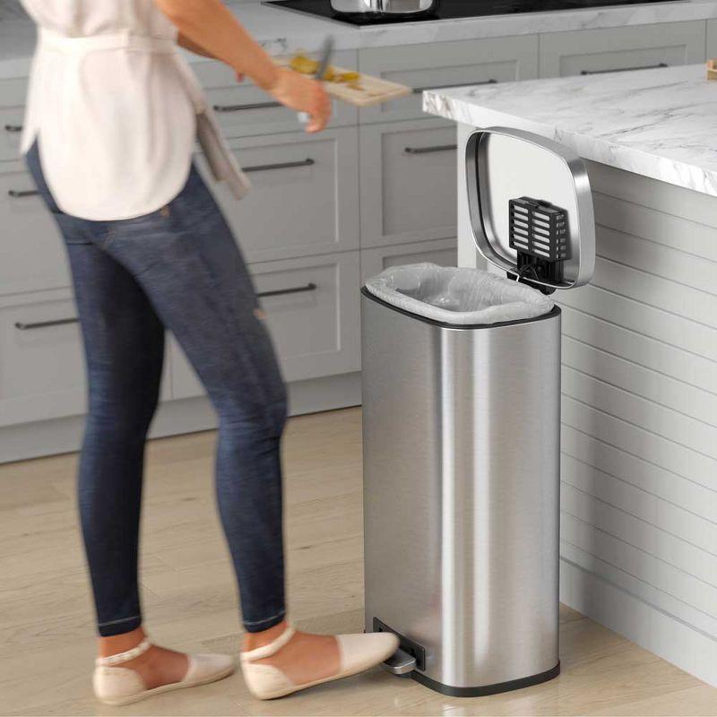 iTouchless Step Pedal Kitchen Trash Can with AbsorbX Odor Filter and Removable Inner Bucket 8 Gallon Rectangular Stainless Steel