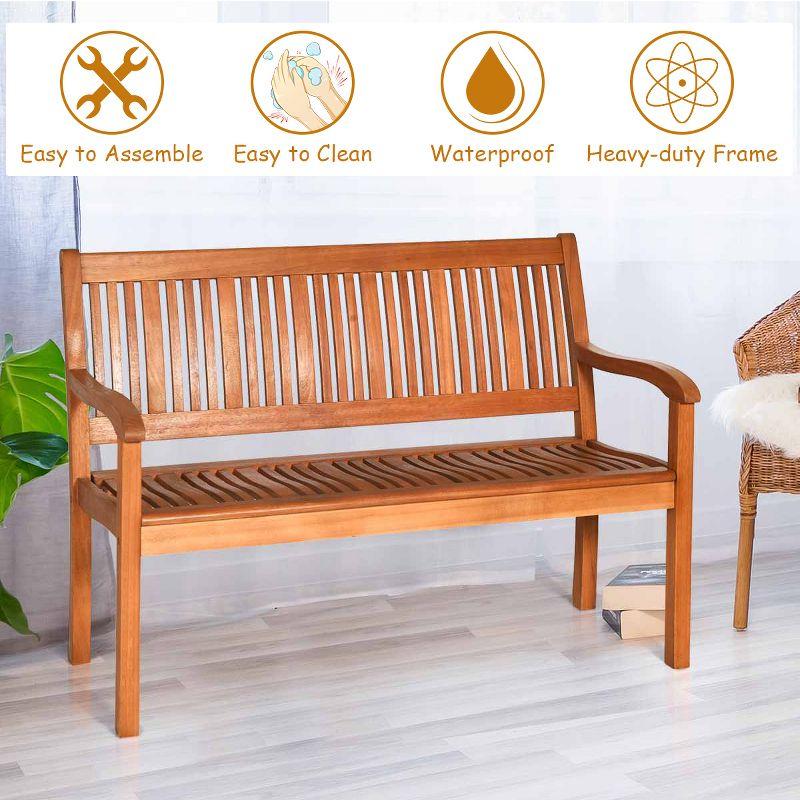 Tangkula Outdoor Eucalyptus Wood Park Bench Loveseat Chair with Armrest