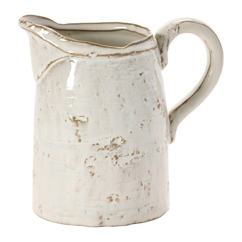 Storied Home 28 oz. Stoneware Pitcher, Reactive Glaze, White (Each One Will Vary)