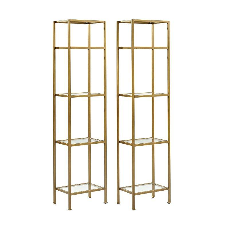 73" 2pc Aimee Narrow Etagere Set Gold - Crosley: Tempered Glass Shelves, Steel Frame, 4-Tier Storage