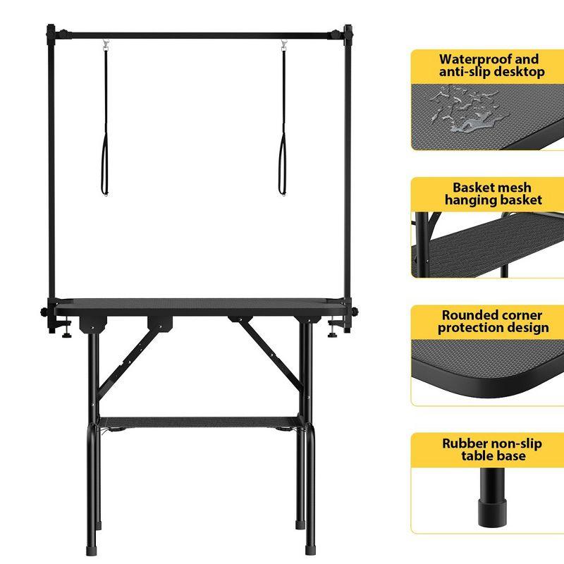 LOVMOR 36 Inch Dog Grooming Table,Foldable Pet Grooming Tables at Home with Adjustable Arm,Nooses, Mesh Tray