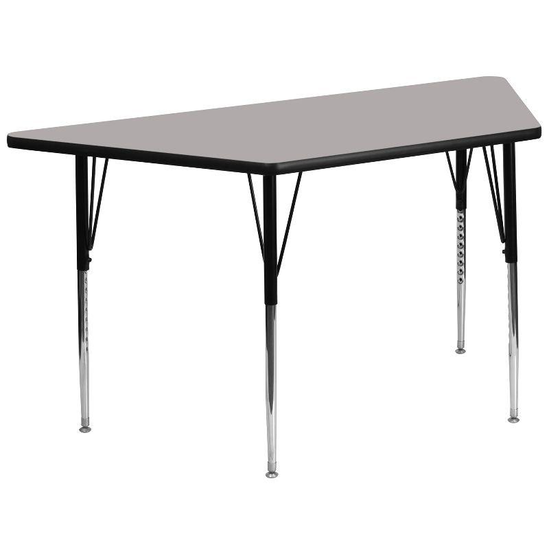 Versatile Grey Laminate Trapezoid Activity Table with Adjustable Legs