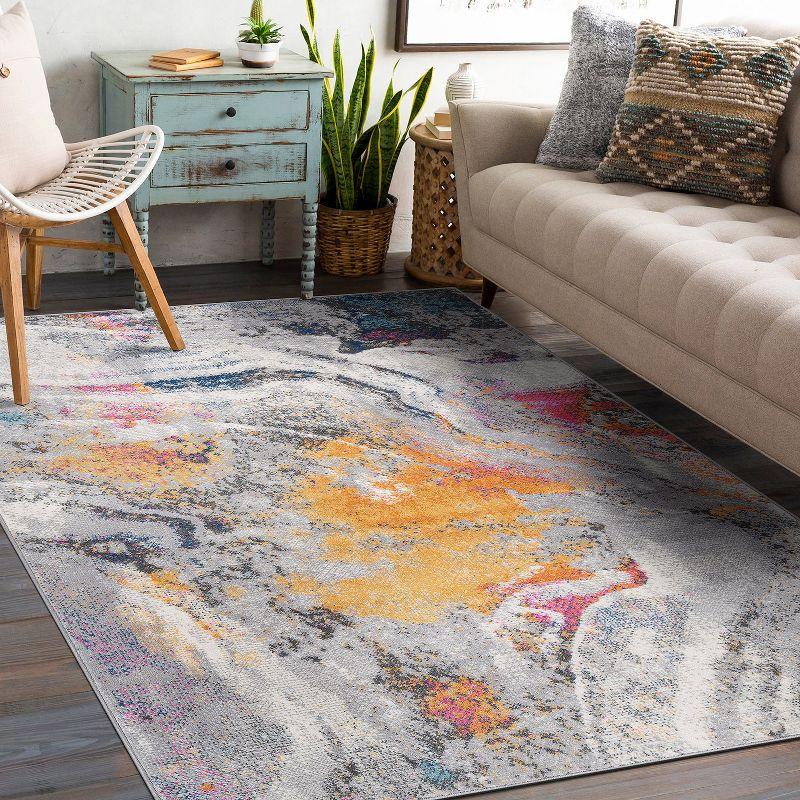 World Rug Gallery Distressed Contemporary Abstract Watercolor Stain Resistant Soft Area Rug