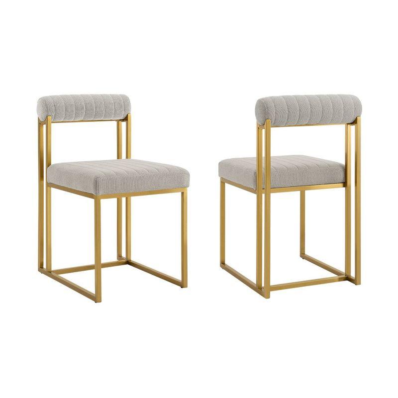 Armen Living Set of 2 Anastasia Brushed Stainless Steel and Fabric Dining Chairs Gold/Taupe