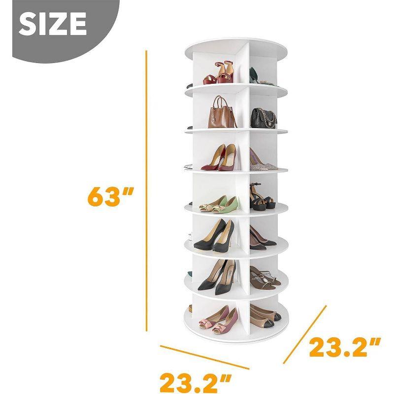 SpaceAid 7-Tier Rotating Shoe Rack Tower, 360° Spinning Shoe Display Carousel, Vertical Shoe and Handbag Organizer, Lazy Susan Closet Storage (White)