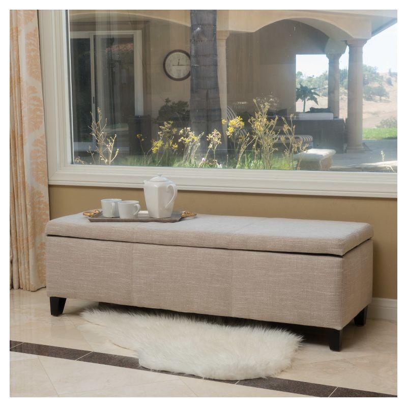 Sarelia Light Beige Fabric Storage Ottoman Bench