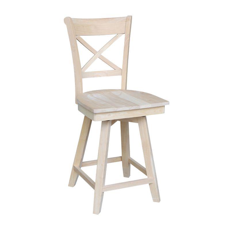 Charlotte Counter Height Barstool with Swivel and Auto Return Unfinished - International Concepts: Wood Frame, X-Back Design, Spot Clean