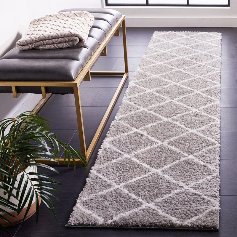 Tahoe Shag THO676 Power Loomed Indoor Runner Rug - Grey/White - 2'x9' - Safavieh