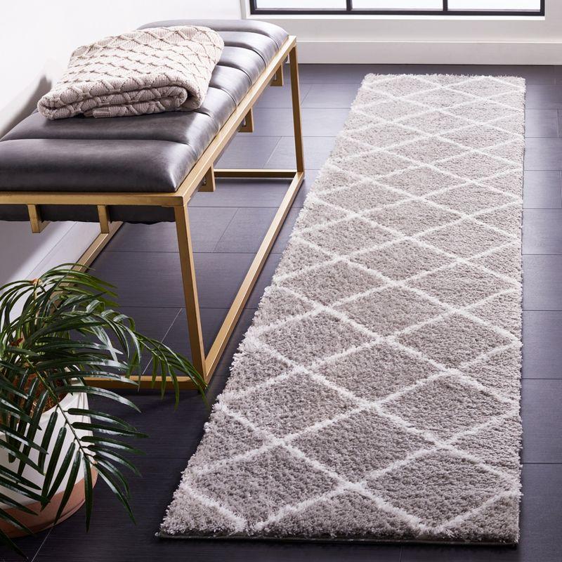 Tahoe Gray and Ivory Synthetic Shag Runner Rug, 2 x 9 ft