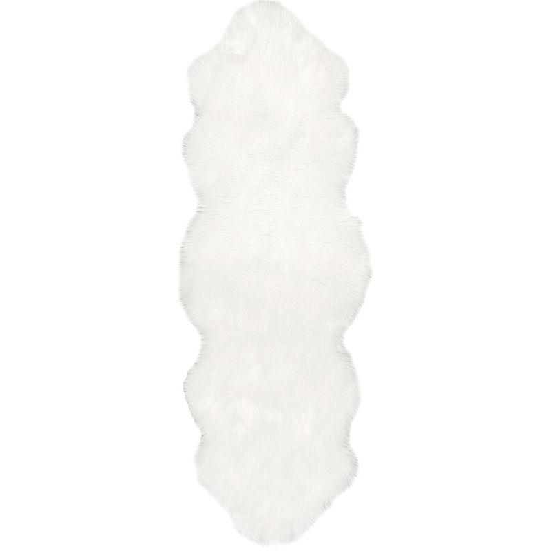 Ivory Faux Sheepskin Shag Rug 25"x7" Easy-Care & Stain-Resistant