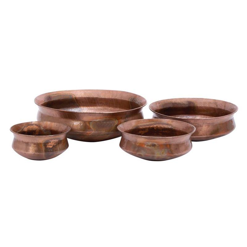 Alfarata 4 Piece Metal Wide Weathered Low Bowl Indoor Outdoor Copper Planter Set