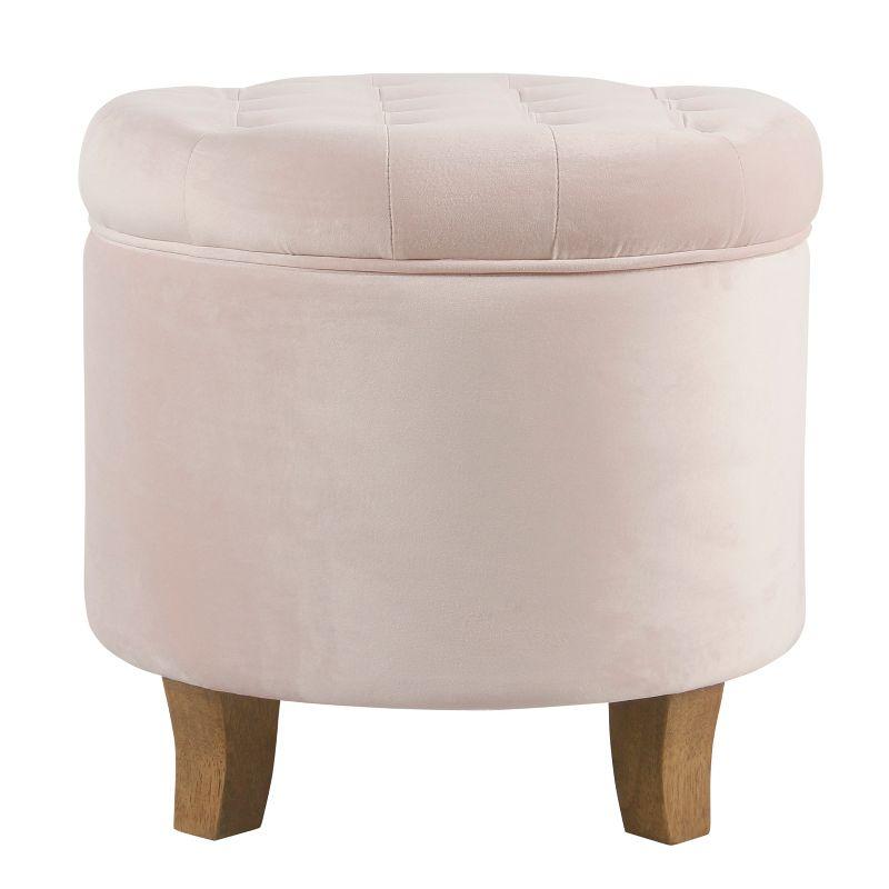 Blush Pink Velvet Tufted Round Ottoman with Storage