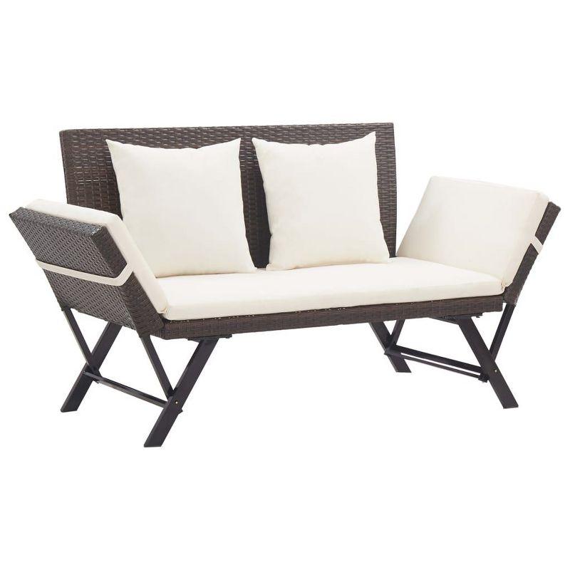 vidaXL Outdoor Sun Bed Brown rattan, Creamy white cushions
