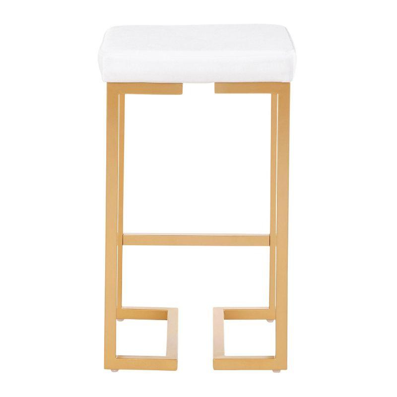 Set of 2 Midas 26" Gold Frame & White Velvet Seat Counter Height Barstool - LumiSource