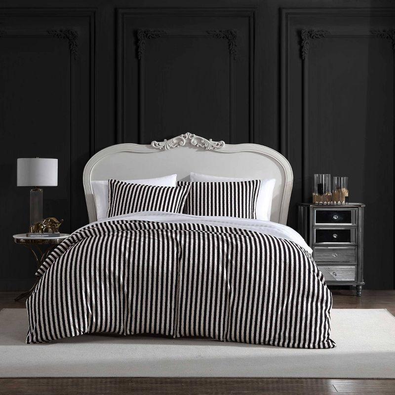 Twin Black and White Striped Polyester Duvet Cover Set