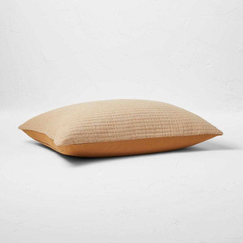 Standard Reversible Textured Cotton Chambray Coverlet Sham Natural/Warm Brown - Casaluna™: Jacquard Weave, Zipper Closure, OEKO-TEX Certified