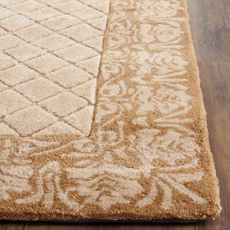 Beige and Brown Hand-Hooked Wool Area Rug 3' x 5'