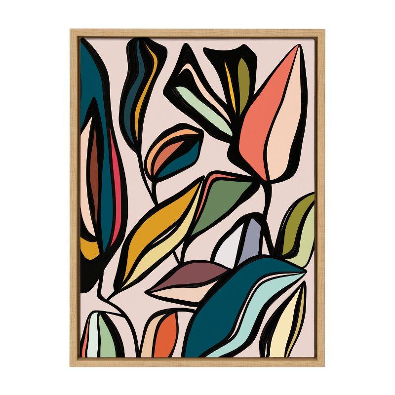 Kate & Laurel All Things Decor Sylvie Fanciful Ficus Framed Canvas Wall Art by Alicia Bock Natural Colorful Plant Leaves Wall Art