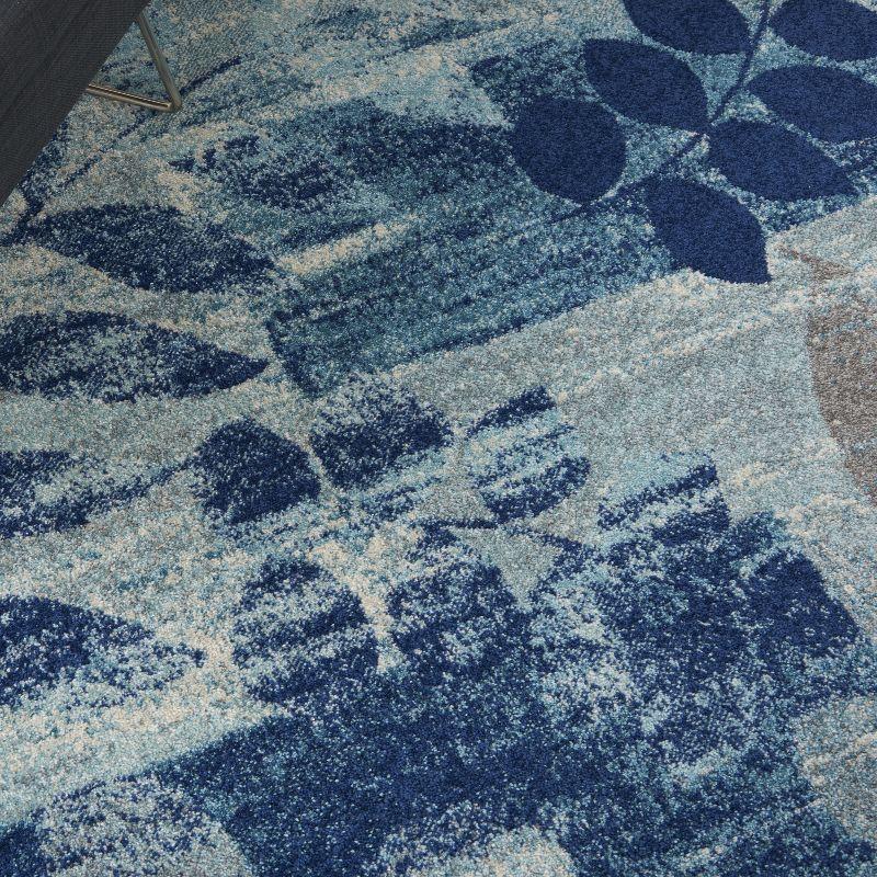 Serene Blossom Navy & Light Blue Viscose 6' x 9' Area Rug