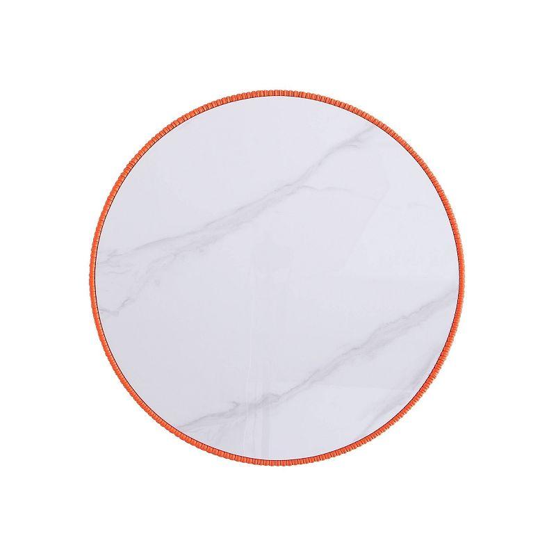 Manhattan Comfort 2pc Anderson Leatherette Upholstered Coffee Table and End Table with Metal Top Set Orange: Stainless Steel & Faux Marble