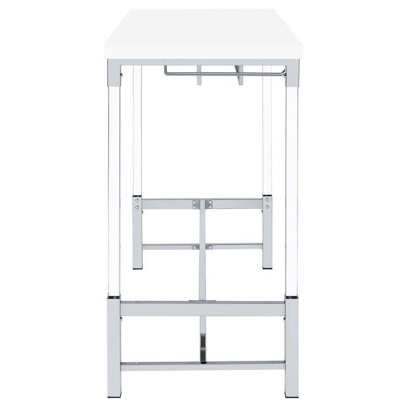 Coaster Norcrest Modern Pub Height Bar Table with Acrylic Legs and Wine Storage White High Gloss