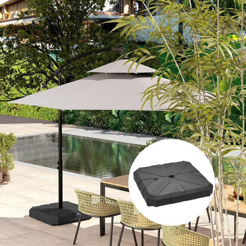 Outsunny Cantilever Offset Umbrella Base, Heavy Duty Outdoor Umbrella Stand Base, Sand/Water Filled Patio Umbrella Base for Garden, Poolside, Black