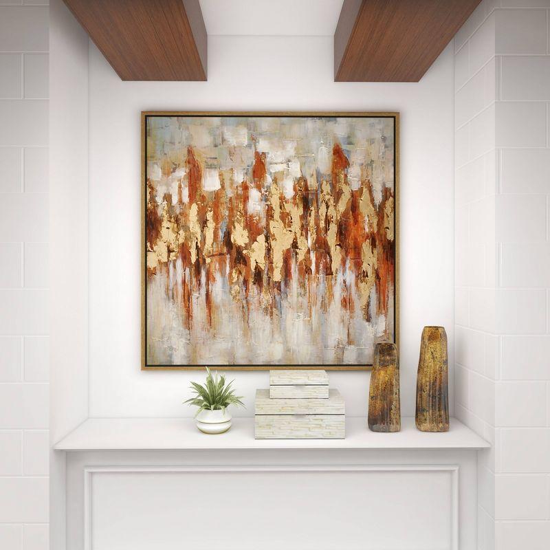 Canvas Abstract Framed Wall Art with Gold Frame Gold - Olivia & May: Elegant Decor, Vertical Orientation, Sawtooth Hanging