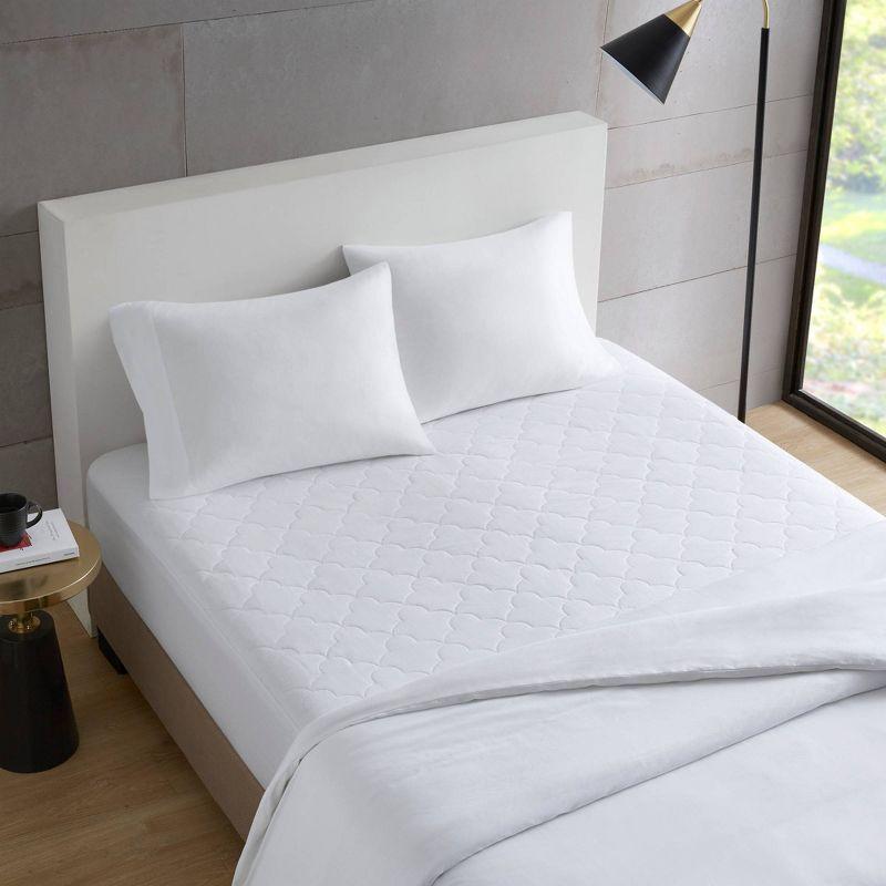 Sleep Philosophy King All Natural Cotton Percale Quilted Mattress Pad White: Cooling, 135 Thread Count, Fits 16" Depth