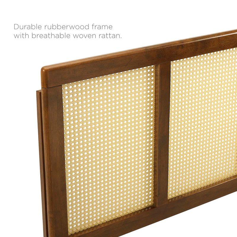 Modway Delmare Cane Headboard – King Size Woven Rattan Accent Panel with Natural Wood Frame and Mid-Century Style