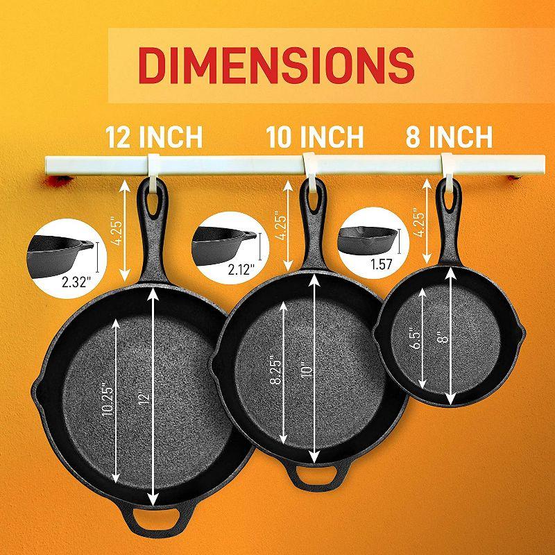 NutriChef 3-Piece Black Cast Iron Skillet Set with Red Silicone Handles