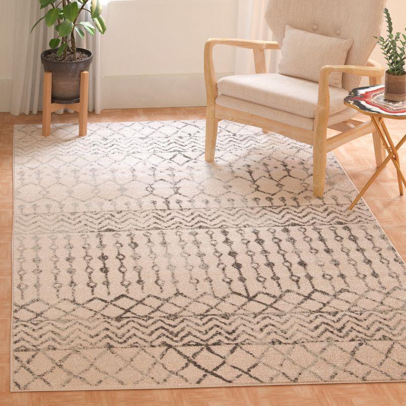 Ivory and Grey 3' x 3' Square Stain-Resistant Synthetic Area Rug