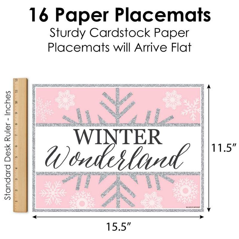 Big Dot of Happiness Pink Winter Wonderland - Party Table Decorations - Holiday Snowflake Birthday Party and Baby Shower Placemats - Set of 16