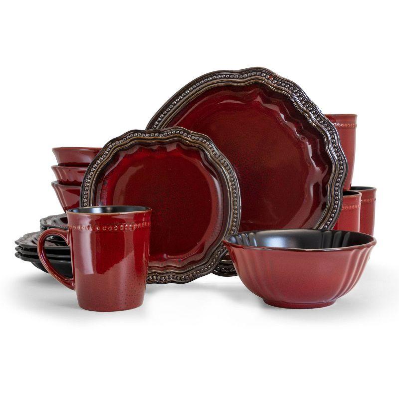 16pc Stoneware Ruby Lagoon Dinnerware Set Red - Elama