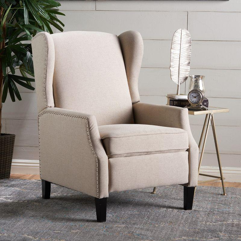 GDFStudio Weyland Contemporary Fabric Wingback Pushback Recliner with Nailhead Accents, Wheat