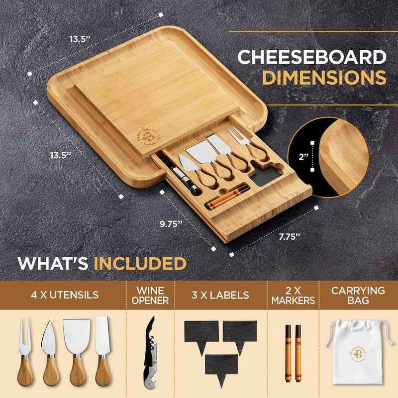 Bamboo Rectangular Cheese Board with Cutlery Set and Drawer