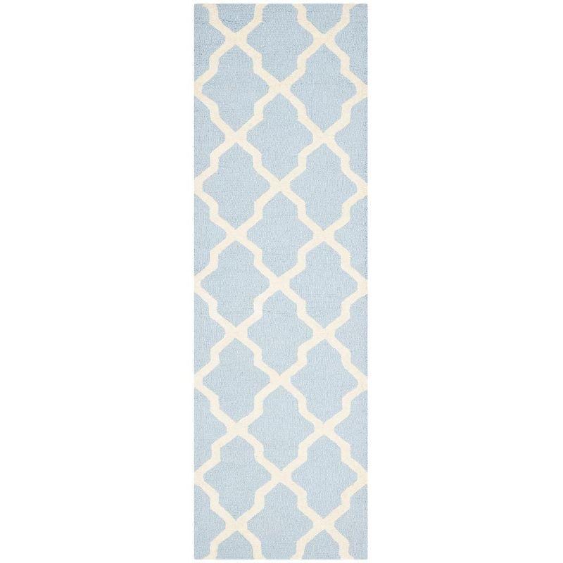 Light Blue and Ivory Hand-Tufted Wool Runner Rug