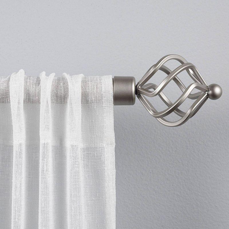 Matte Silver Adjustable Curtain Rod with Twisted Finials