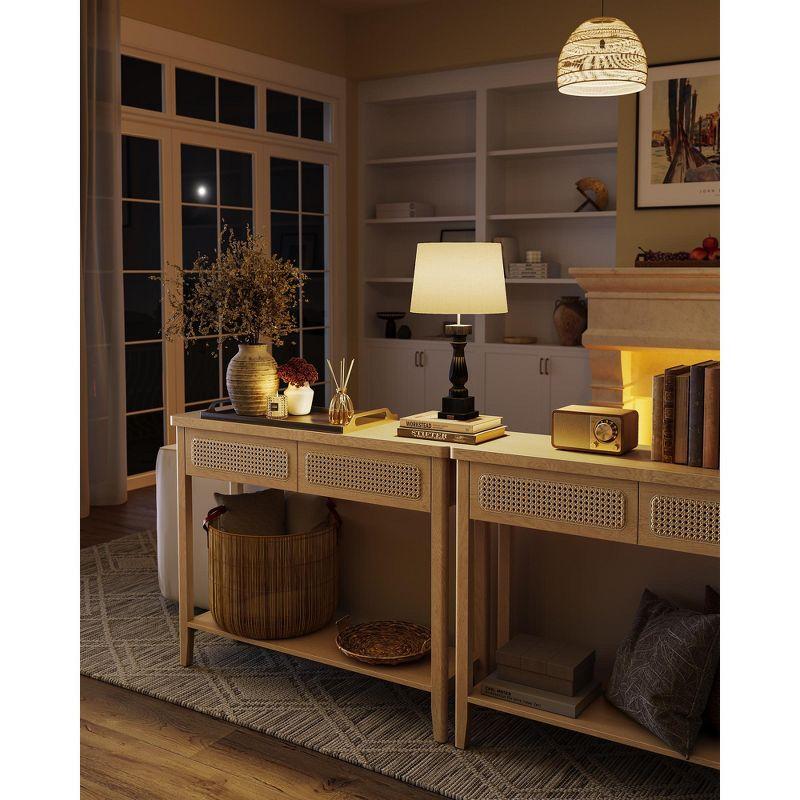 Oak Beige Particle Board Console Table with Storage Drawers