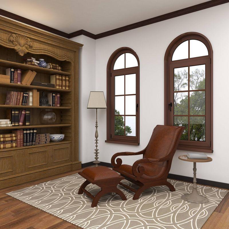 Traditional Teak Wood Accent Chair with Arms and Ottoman Brown - Olivia & May: Leather Upholstered, No Assembly Required