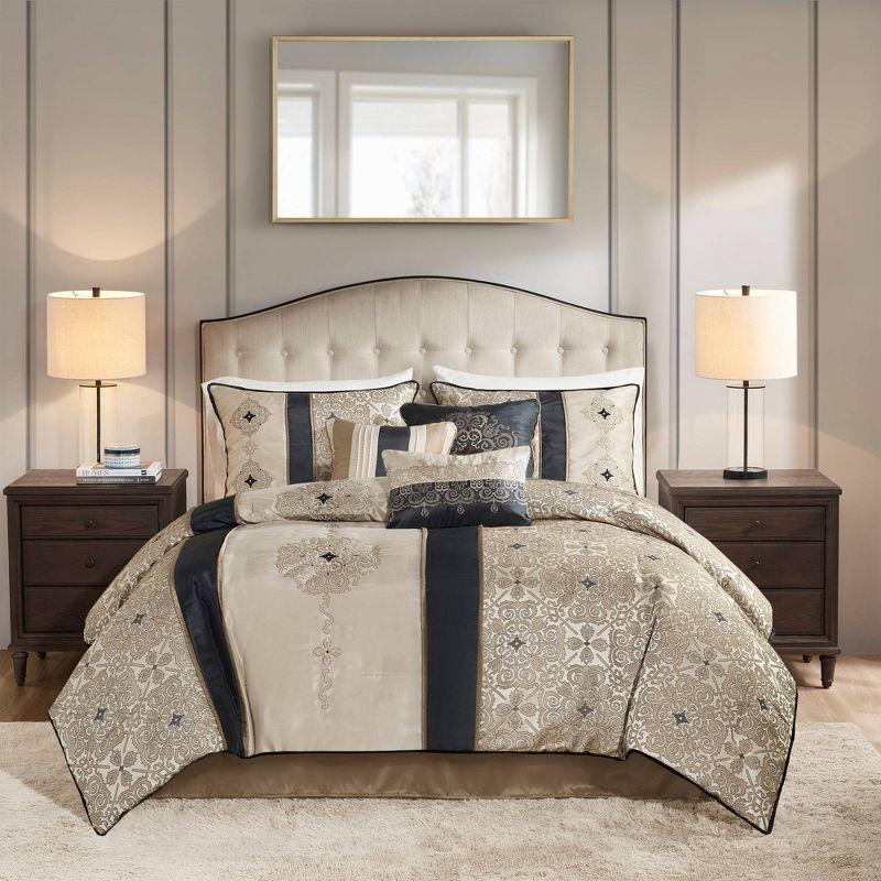 Madison Park Donovan 7 Piece Jacquard Comforter Set with Throw Pillows
